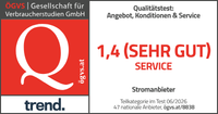 Siegel. ÖGVS, Gesellschaft für Verbraucherstudien GmbH. Qualitätstest: Angebot, Konditionen und Service. Service-Bewertung Sehr gut 2026