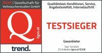 Siegel. ÖGVS, Gesellschaft für Verbraucherstudien GmbH. Qualitätstest: Konditionen und Service. Testsieger Gasanbieter von 25 Anbietern im Oktober 2025.