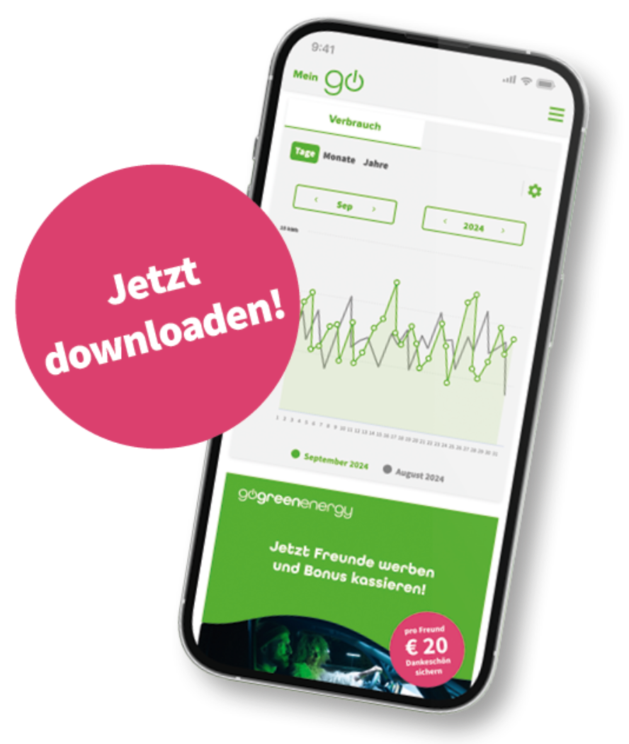 Handy mit geöffneter App wo man am Screen ein Diagramm des Stromverbrauchs sieht