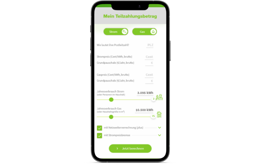 Darstellung des Teilzahlungsrechners am Smartphone
