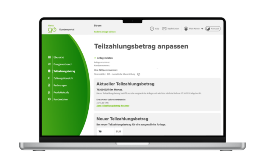 Kundenportal Teilzahlungsportal anpassen