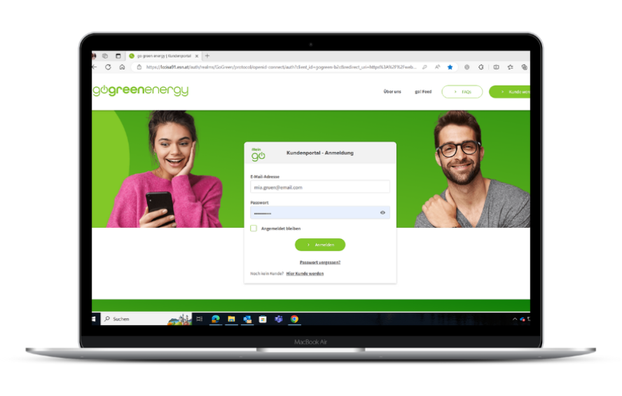 Laptop mit Screen Ausschnitt von der Kundenportal Loginseite
