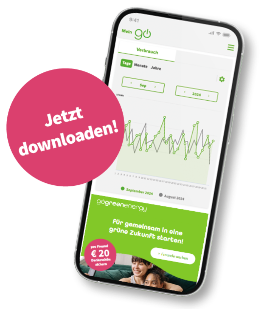 Handy mit geöffneter App wo man am Screen ein Diagramm des Stromverbrauchs sieht